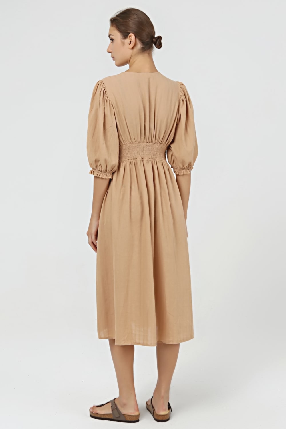 Sfida İstanbul-%100 Pamuk Armürlü Beli Lastikli Elbise - Cotton Dobby Fabric Citrine Dress - Ar003n-Elbise-2-fleurdirect.live