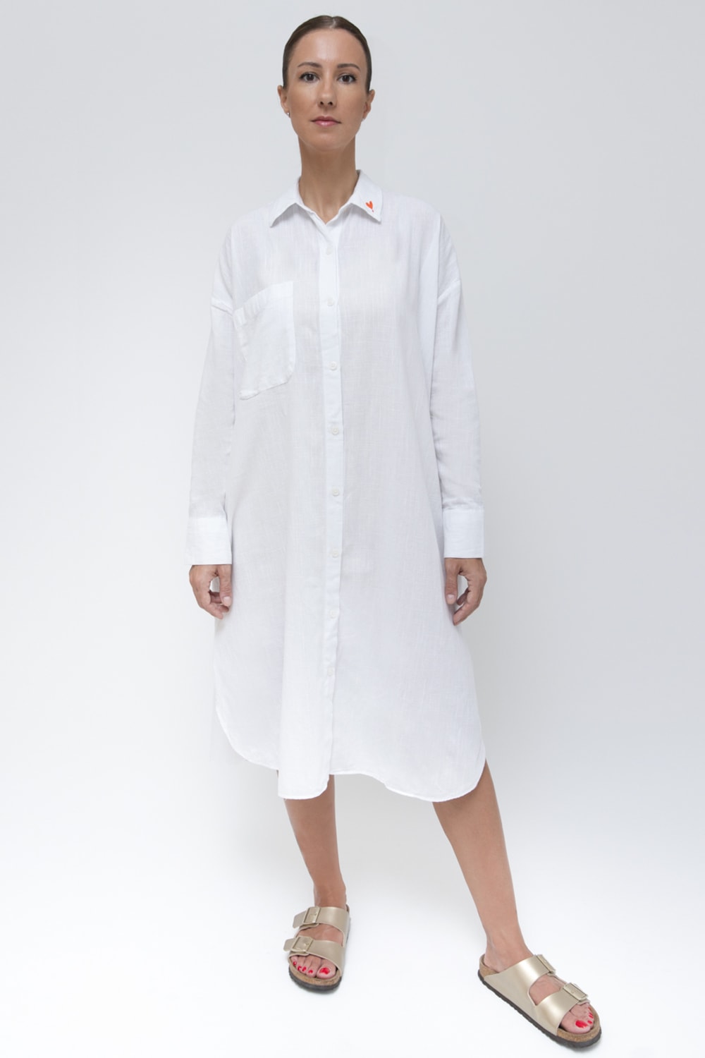 Sfida İstanbul-Flamlı Keten Dokulu Pamuk Gömlek Elbise- Linen Look Shirt Dress - Ar001b-Elbise-3-fleurdirect.live
