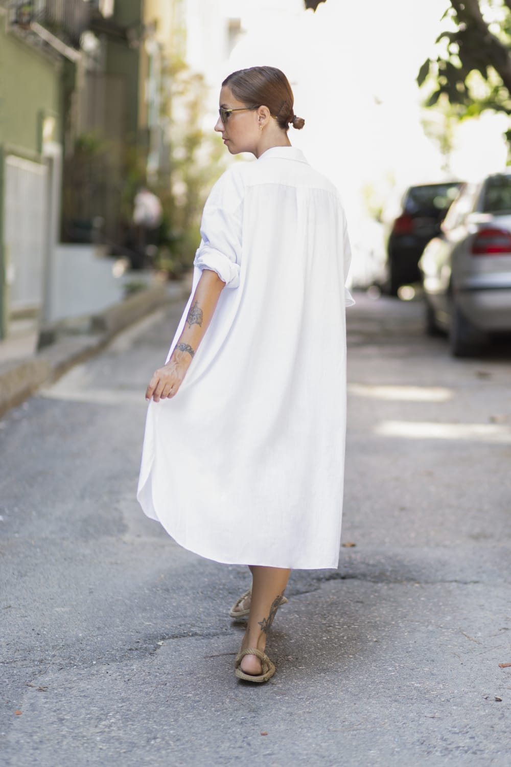 Sfida İstanbul-Flamlı Keten Dokulu Pamuk Gömlek Elbise- Linen Look Shirt Dress - Ar001b-Elbise-6-fleurdirect.live