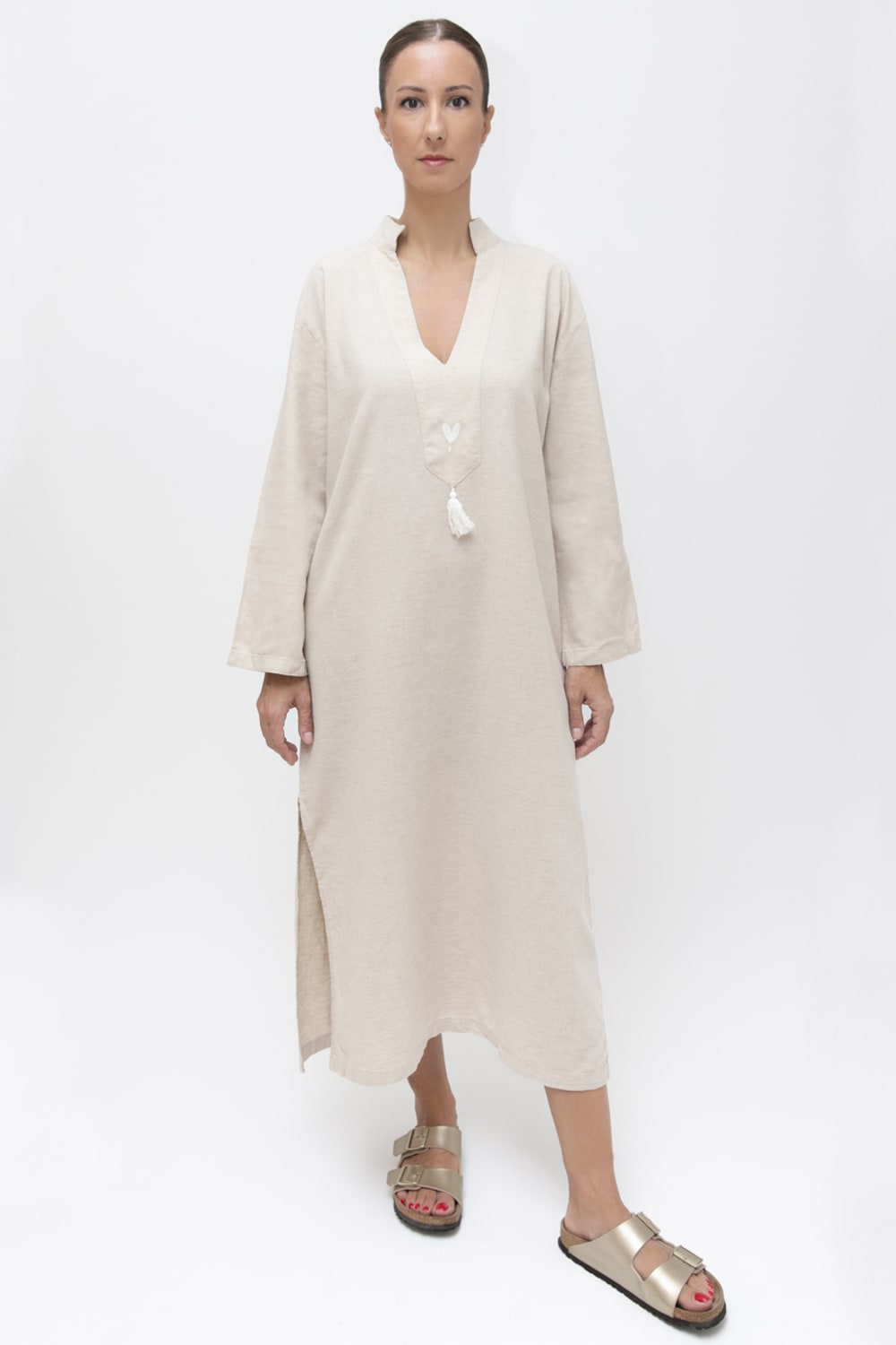 Sfida İstanbul-Keten / Pamuk Kaftan. Linen / Cotton Caftan - Ar006-Elbise-1-fleurdirect.live