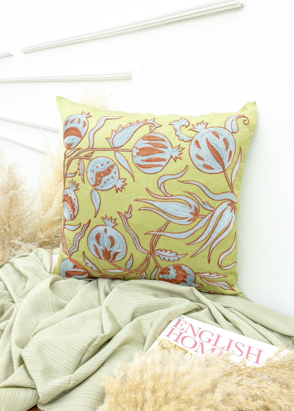 Soho Antiq-Ahu Floral Tasarımlı İpek Kırlent 45x45 Cm-Kırlent-2-fleurdirect.live