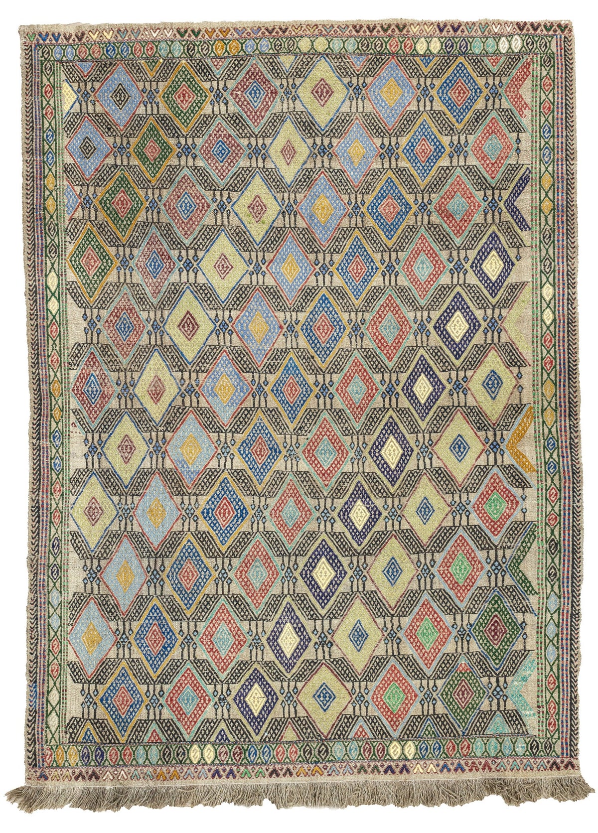 Soho Antiq-Akasya Geometrik Tasarımlı Yün Cicim Kilim 135x186 Cm-Halı-1-fleurdirect.live