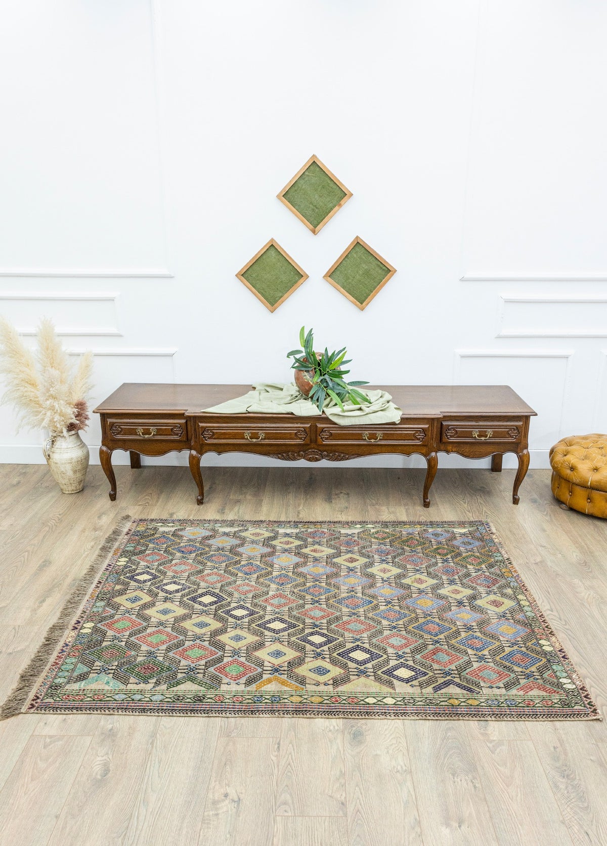 Soho Antiq-Akasya Geometrik Tasarımlı Yün Cicim Kilim 135x186 Cm-Halı-2-fleurdirect.live
