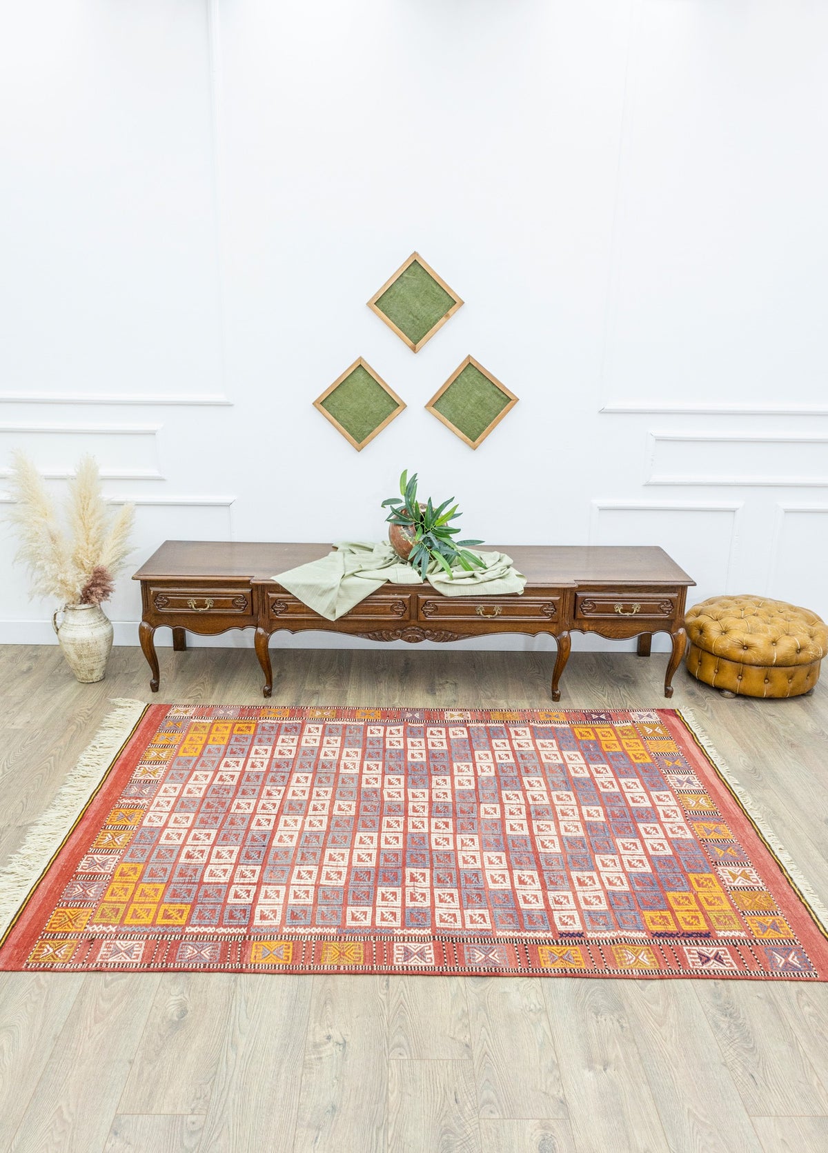 Soho Antiq-Edra Geometrik Desenli Yün Cicim Kilim 152x222 Cm-Halı-2-fleurdirect.live
