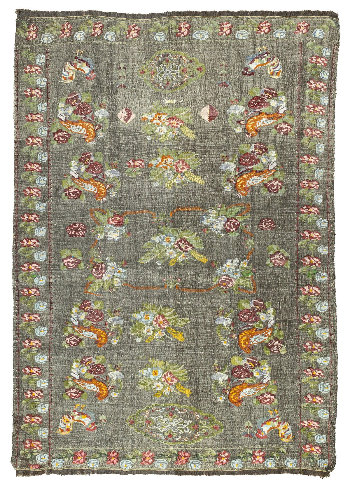 Soho Antiq-Setenay Kanaviçe İşlemeli El Dokuma Yün Kilim 154x221 Cm-Halı-1-fleurdirect.live