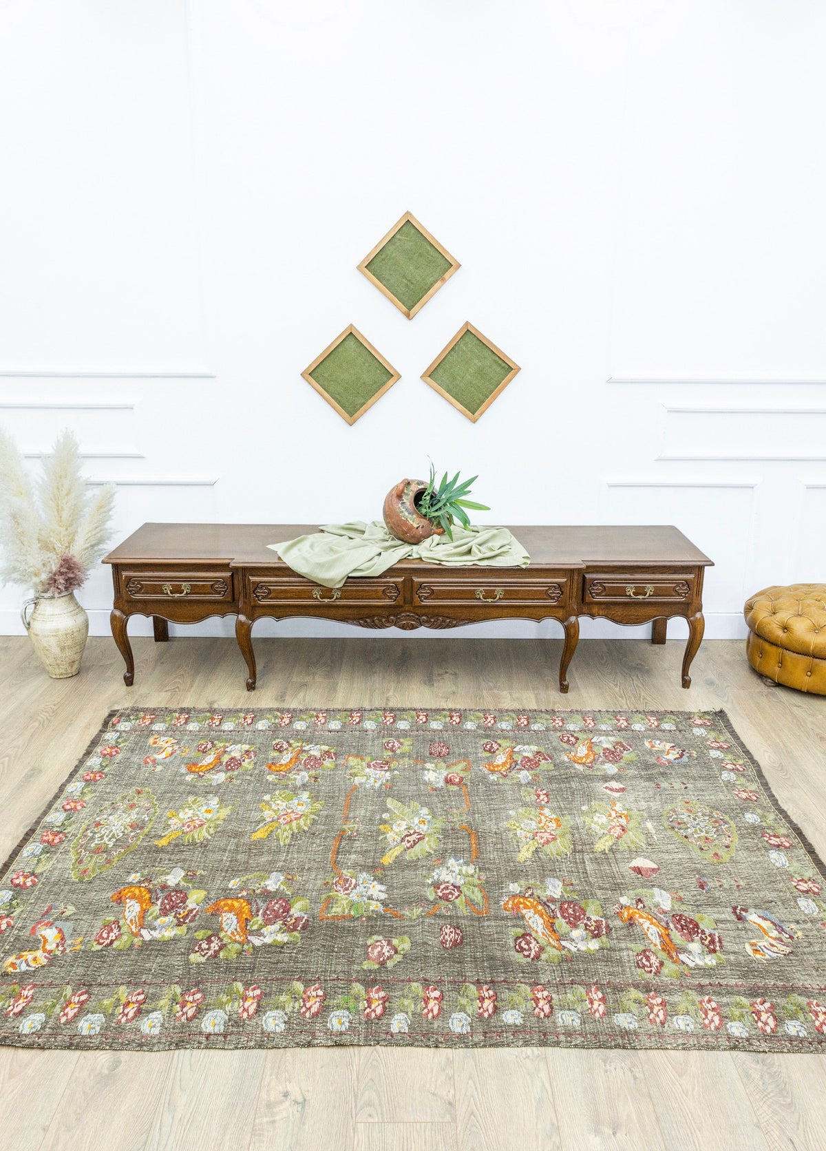 Soho Antiq-Setenay Kanaviçe İşlemeli El Dokuma Yün Kilim 154x221 Cm-Halı-2-fleurdirect.live