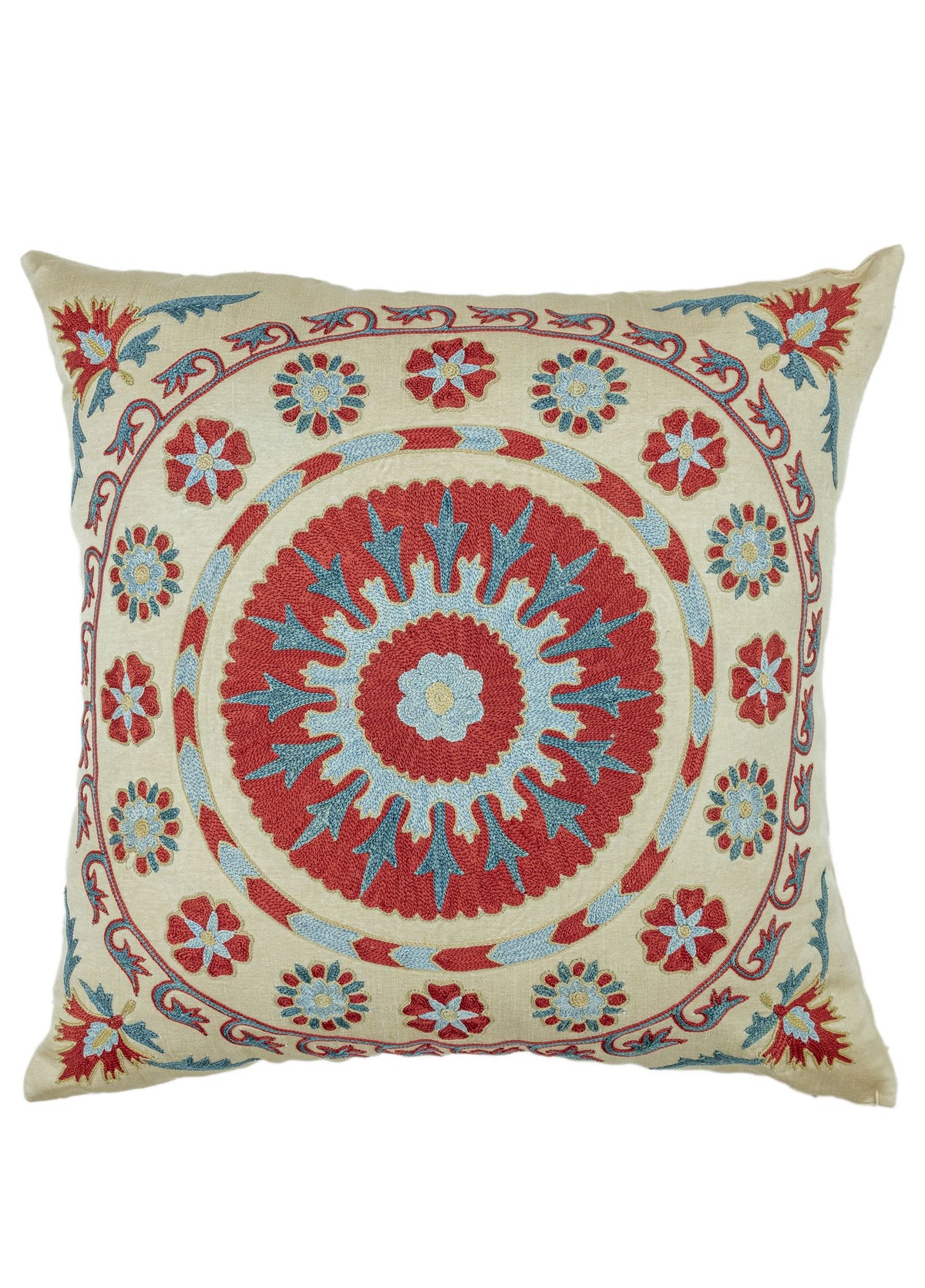 Soho Antiq-Yasha çiçekli İpek Suzani Kırlent 50x50 Cm-Kırlent-1-fleurdirect.live