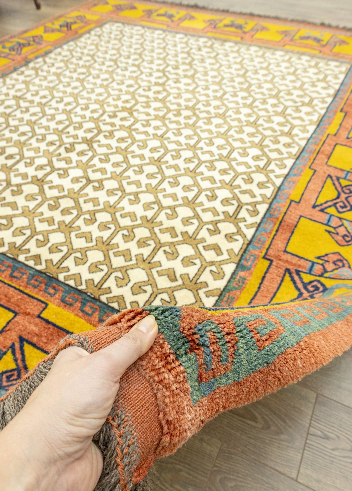 Soho Antiq-Yelli Geometrik Tasarımlı Yün Halı 242x292 Cm-Halı-4-fleurdirect.live