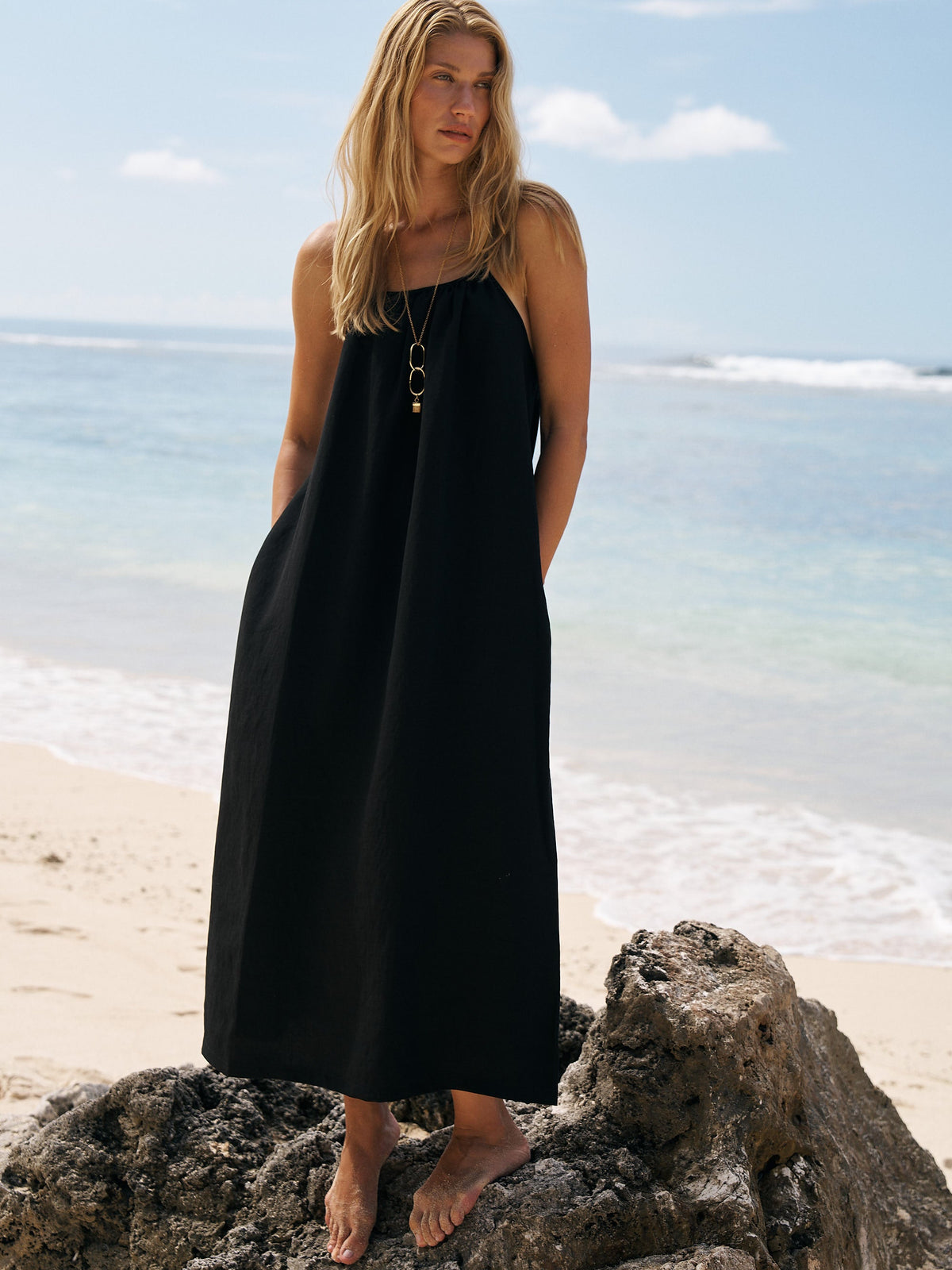 The Handloom-Bliss Flow Maxi Dress Black-Elbise-1-fleurdirect.live
