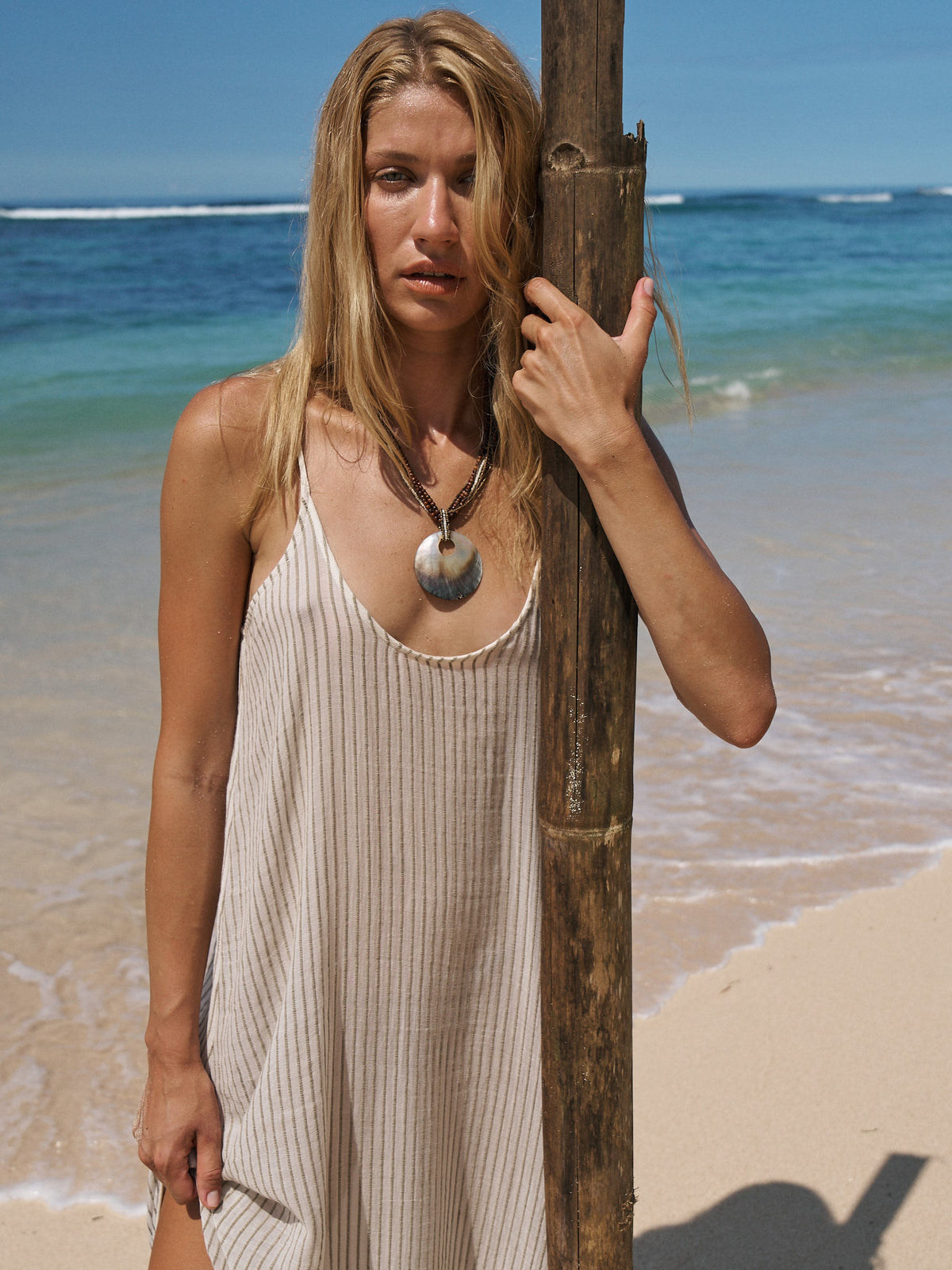 The Handloom-Yaz Dress Khaki Green Stripes-Elbise-2-fleurdirect.live