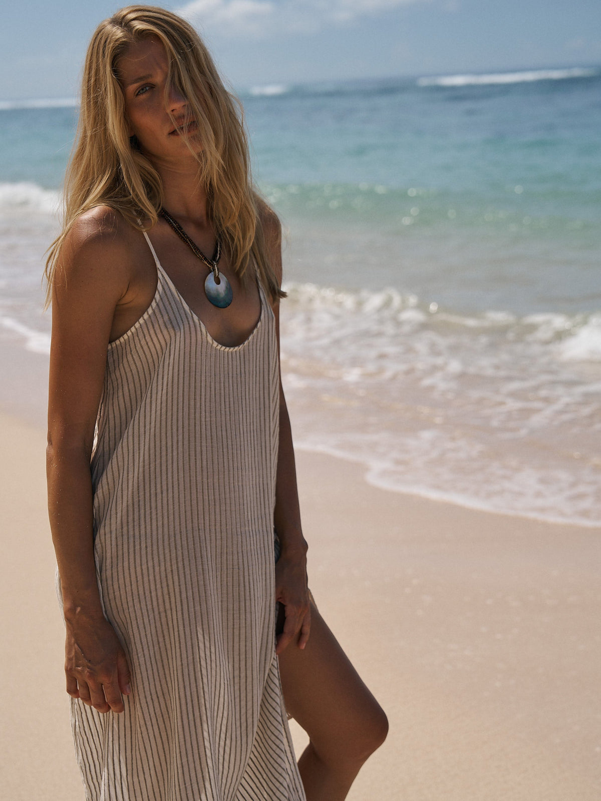 The Handloom-Yaz Dress Khaki Green Stripes-Elbise-3-fleurdirect.live
