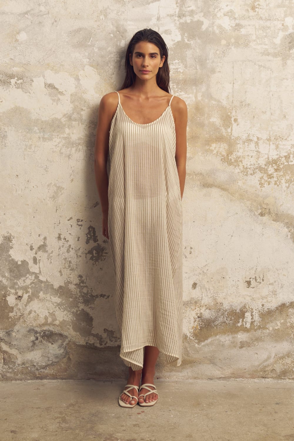 The Handloom-Yaz Dress Khaki Green Stripes-Elbise-1-fleurdirect.live