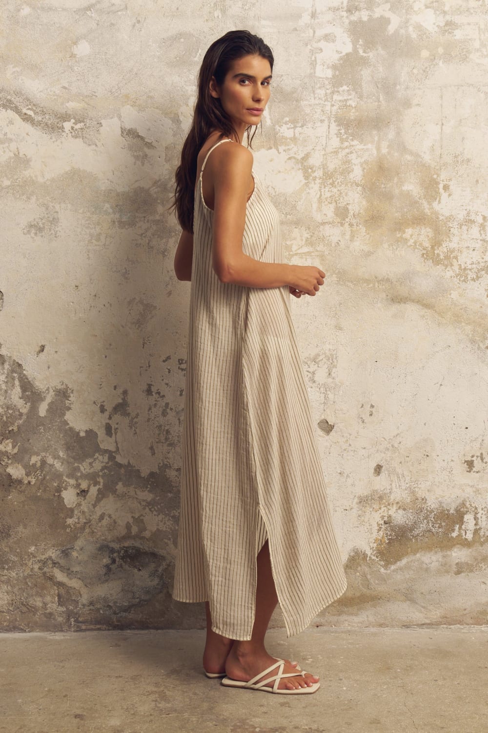 The Handloom-Yaz Dress Khaki Green Stripes-Elbise-3-fleurdirect.live