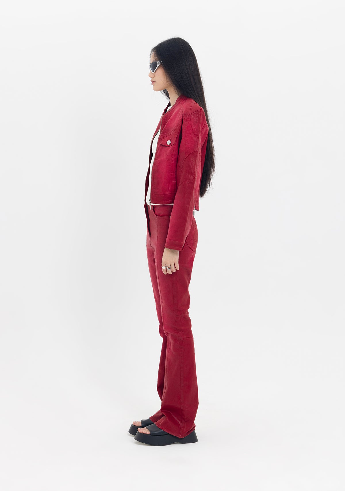 Tiny-Deri Görünümlü Pamuklu Kırmızı Pantolon-Deri Pantolon-8-fleurdirect.live