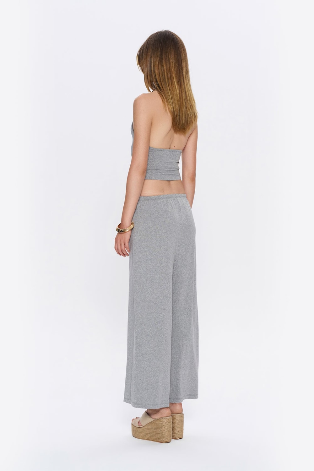 Tiny-Halter Yaka Gri Yumuşak Bluz-Top-10-fleurdirect.live