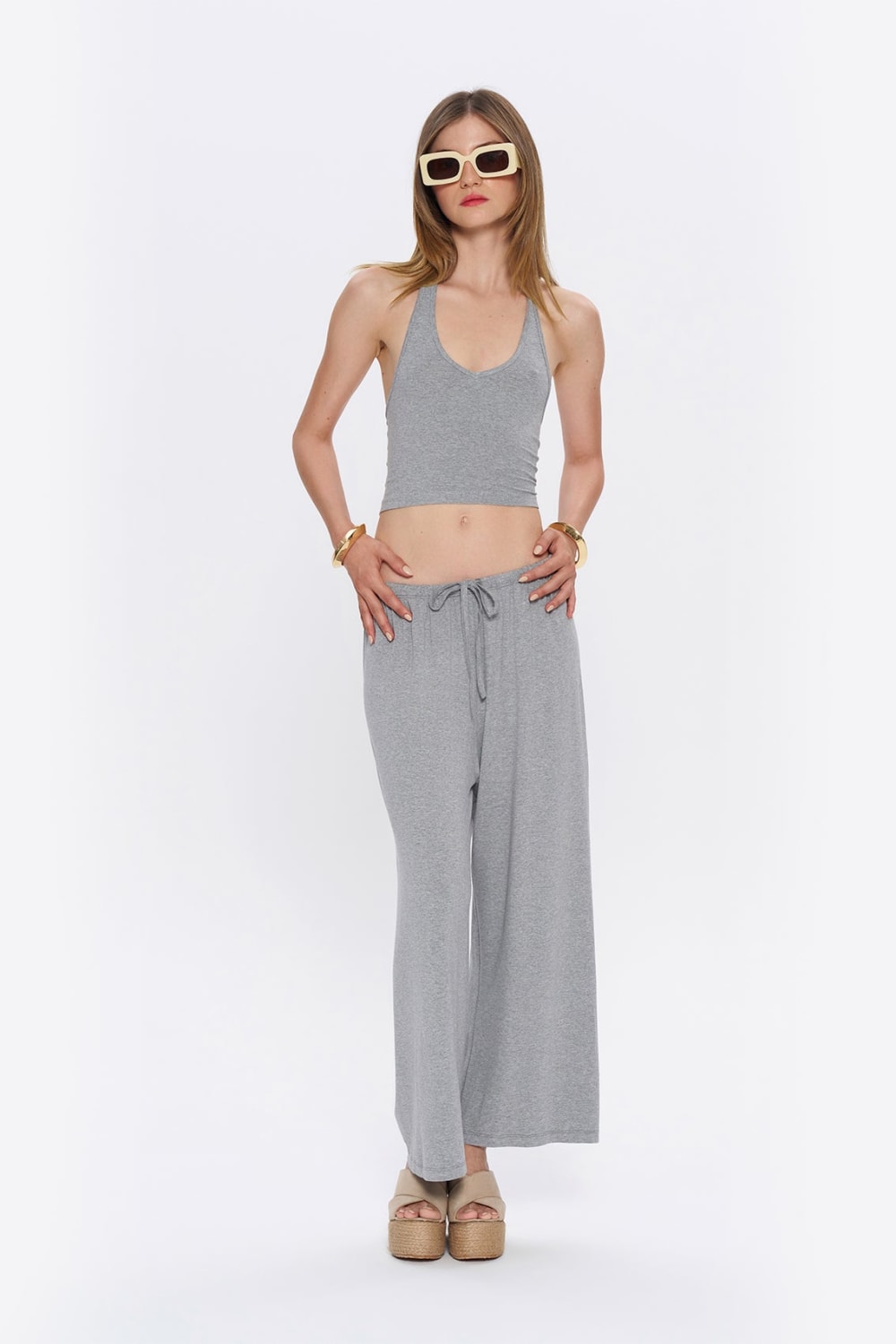 Tiny-Halter Yaka Gri Yumuşak Bluz-Top-5-fleurdirect.live