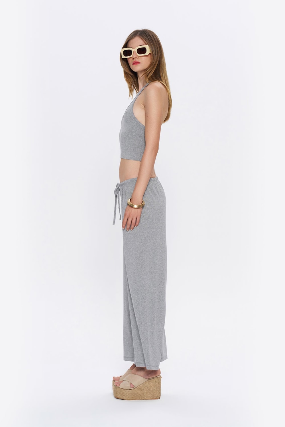 Tiny-Halter Yaka Gri Yumuşak Bluz-Top-8-fleurdirect.live