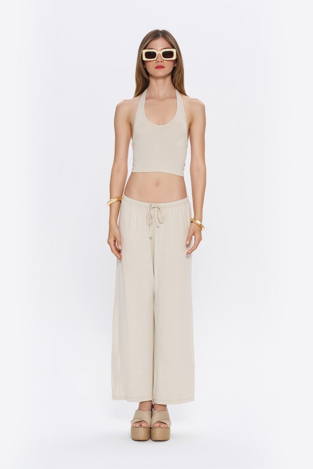 Tiny-Halter Yaka Krem Yumuşak Bluz-Top-1-fleurdirect.live