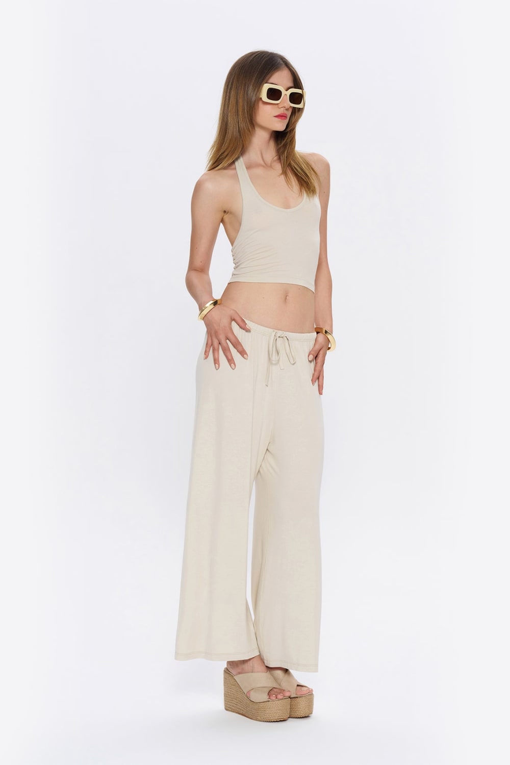Tiny-Halter Yaka Krem Yumuşak Bluz-Top-10-fleurdirect.live
