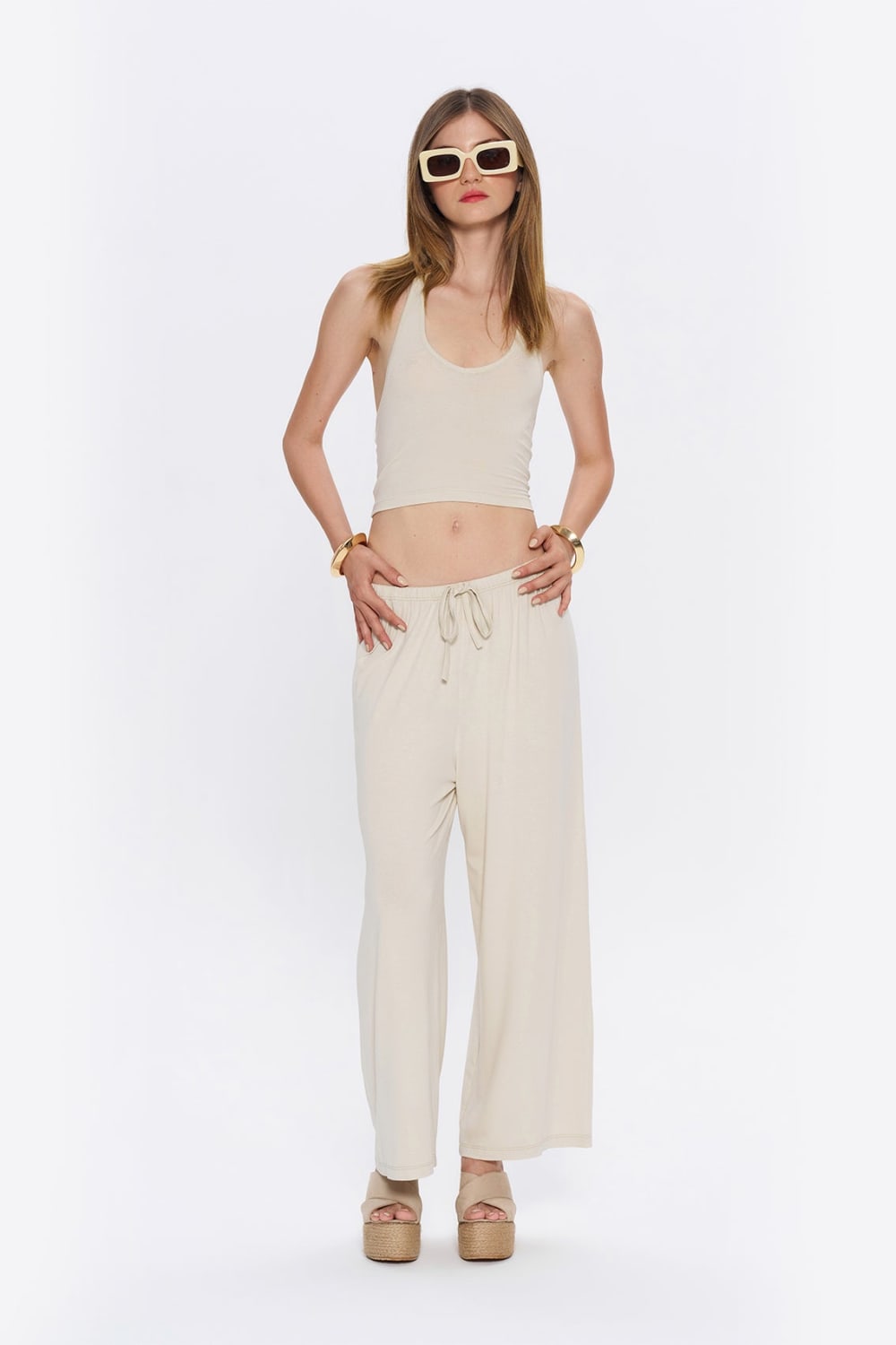 Tiny-Halter Yaka Krem Yumuşak Bluz-Top-3-fleurdirect.live