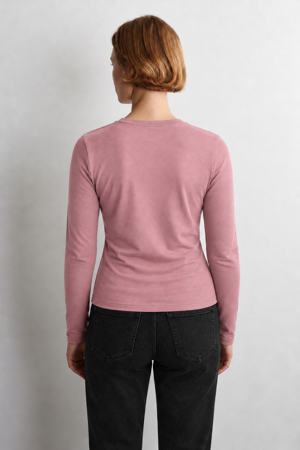 Tencel Bisiklet Yaka Pembe Uzun Kollu Bluz