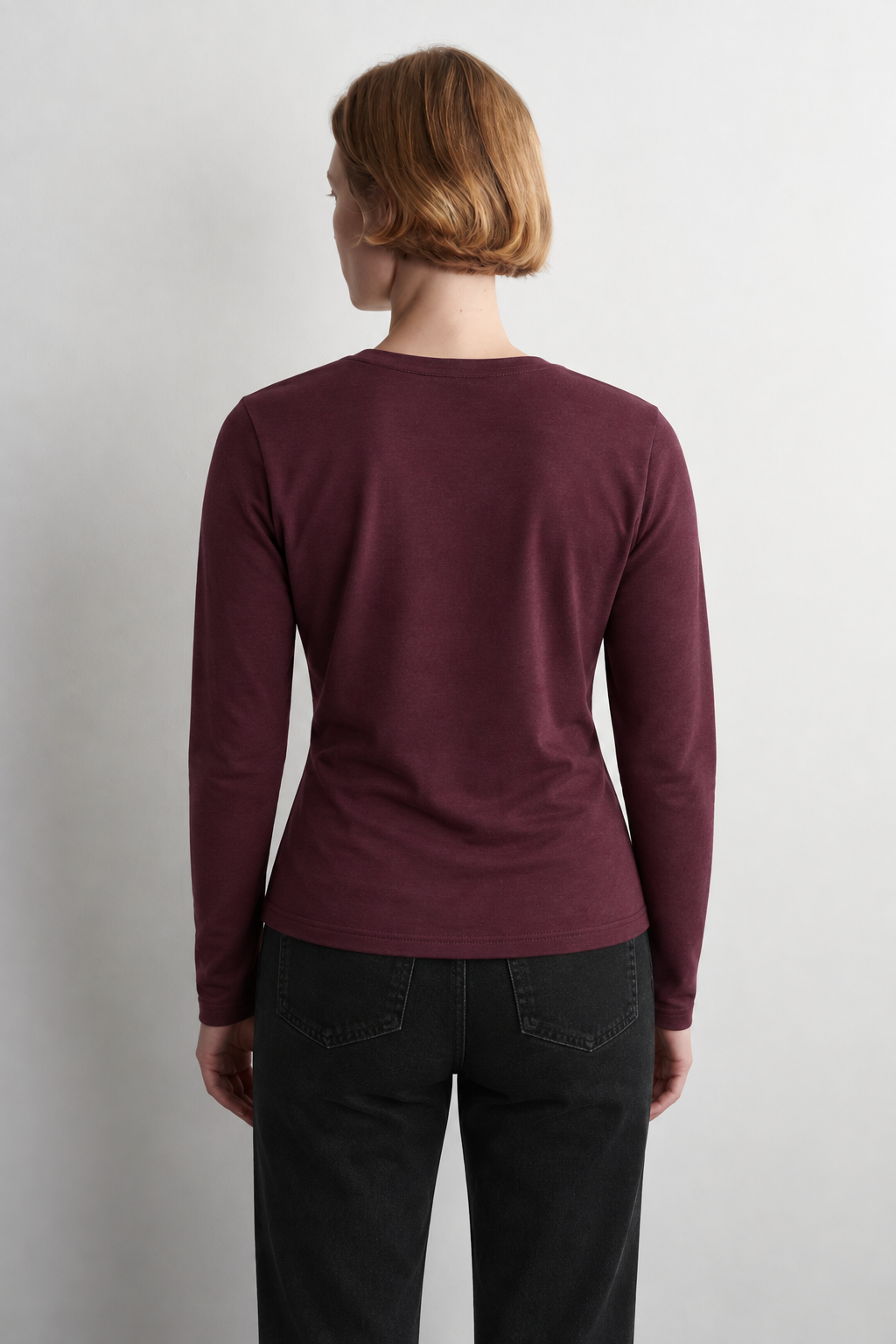 Tencel Derin V Yaka Bordo Uzun Kollu Bluz
