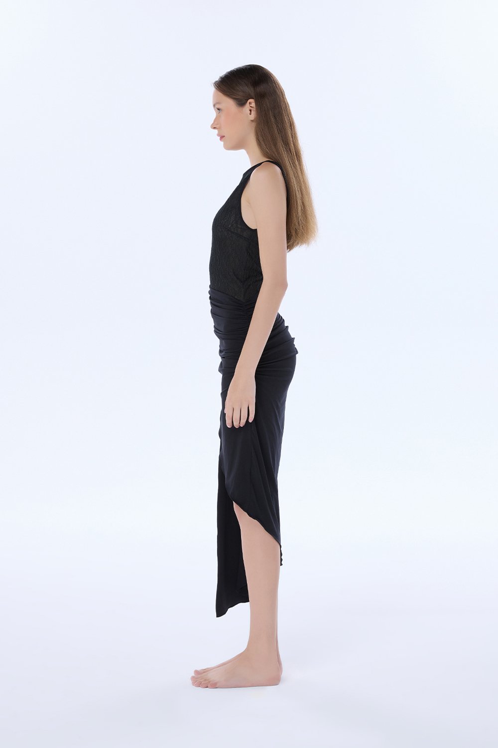 Valnue Lingerie-Ally Siyah Asimetrik Dantel Elbise-Gecelik-4-fleurdirect.live