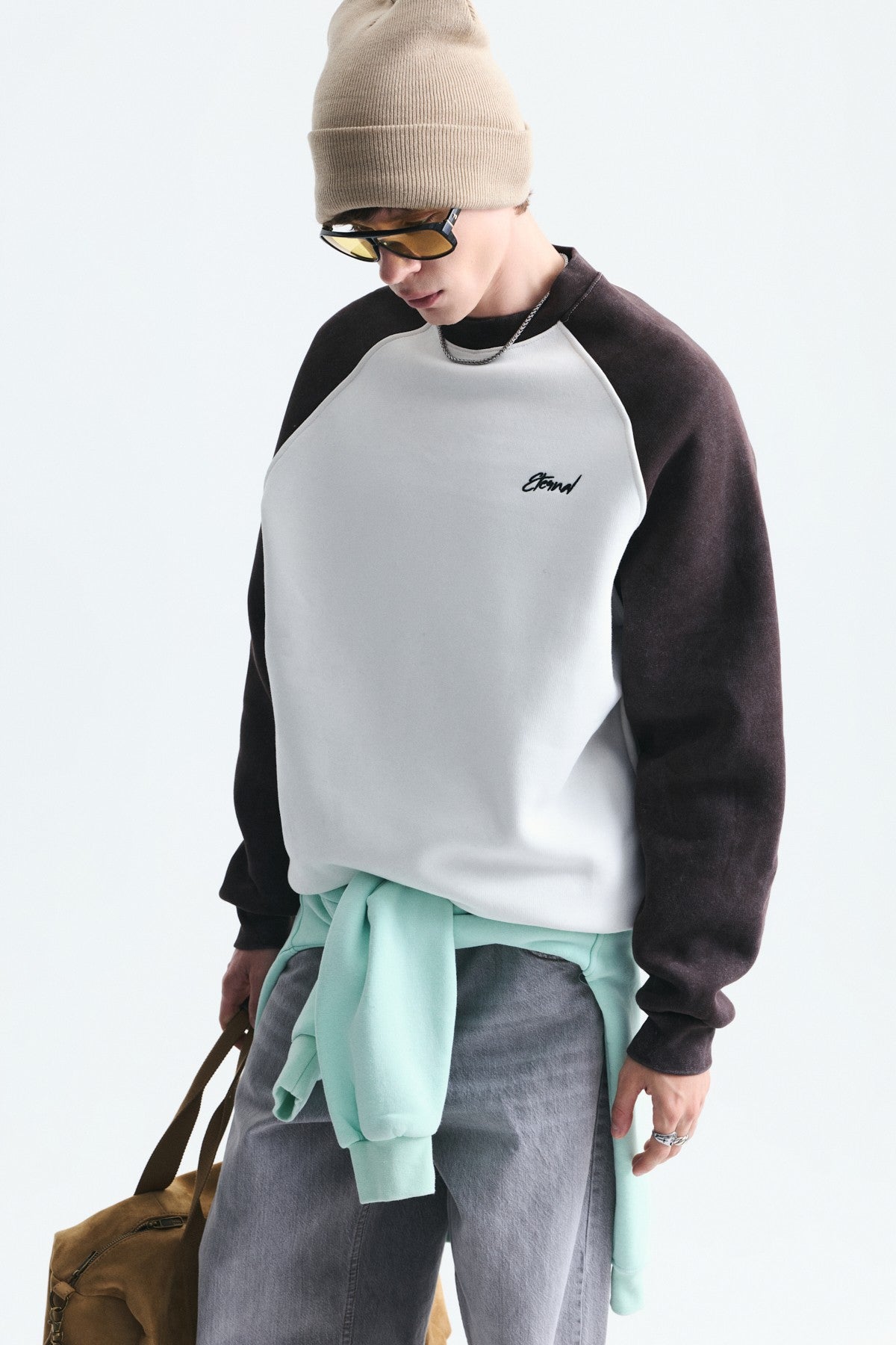 Blok Renkli Bisiklet Yaka Sweatshirt