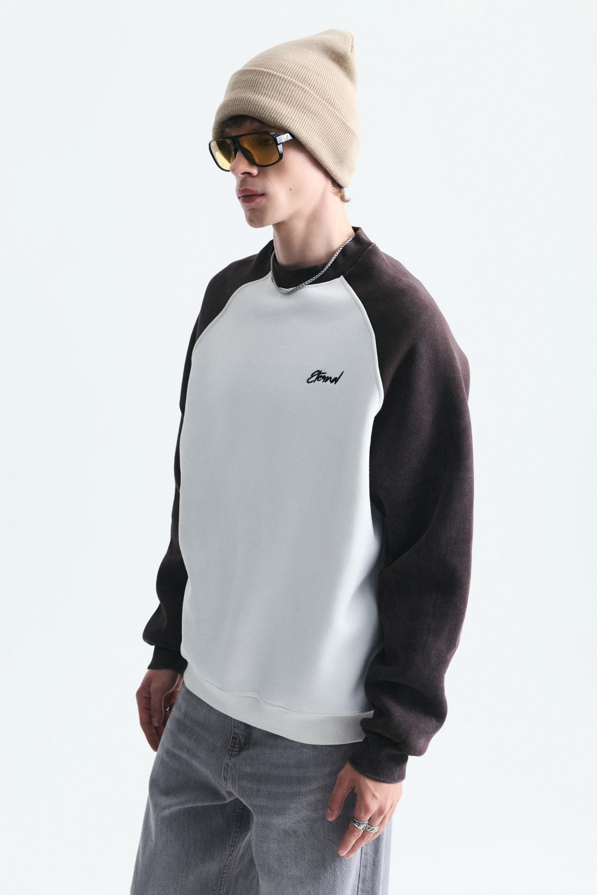Blok Renkli Bisiklet Yaka Sweatshirt