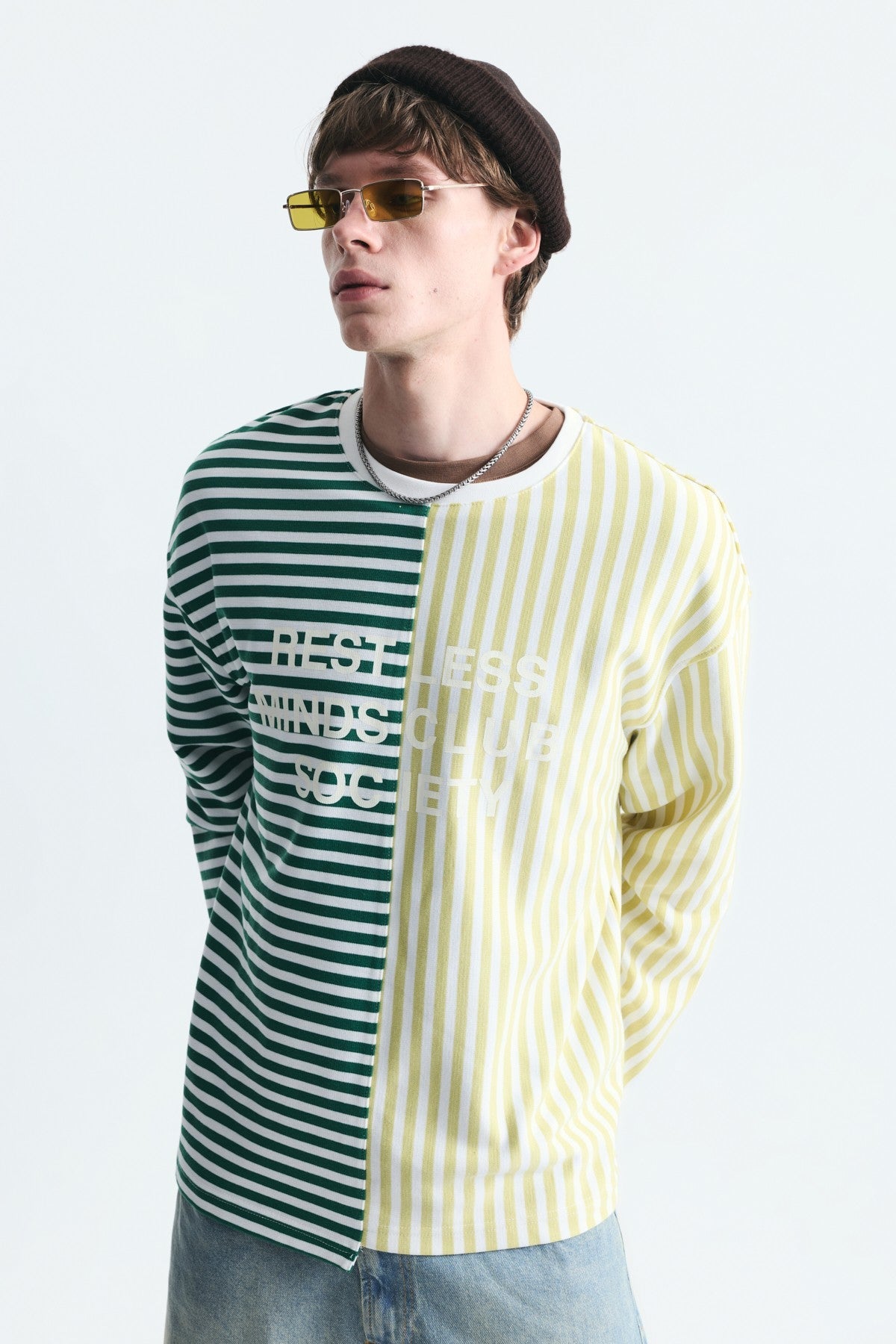 Çift Renk Çizgili Sweatshirt