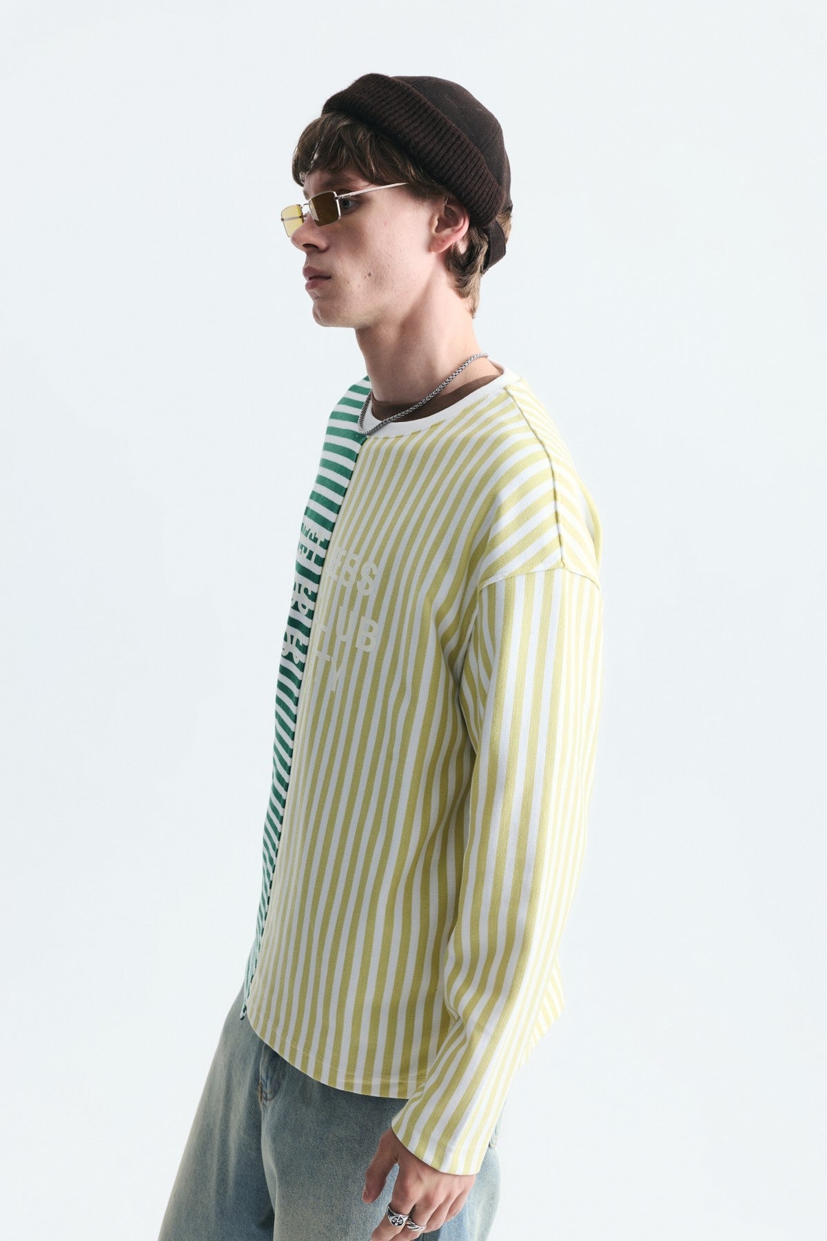 Çift Renk Çizgili Sweatshirt