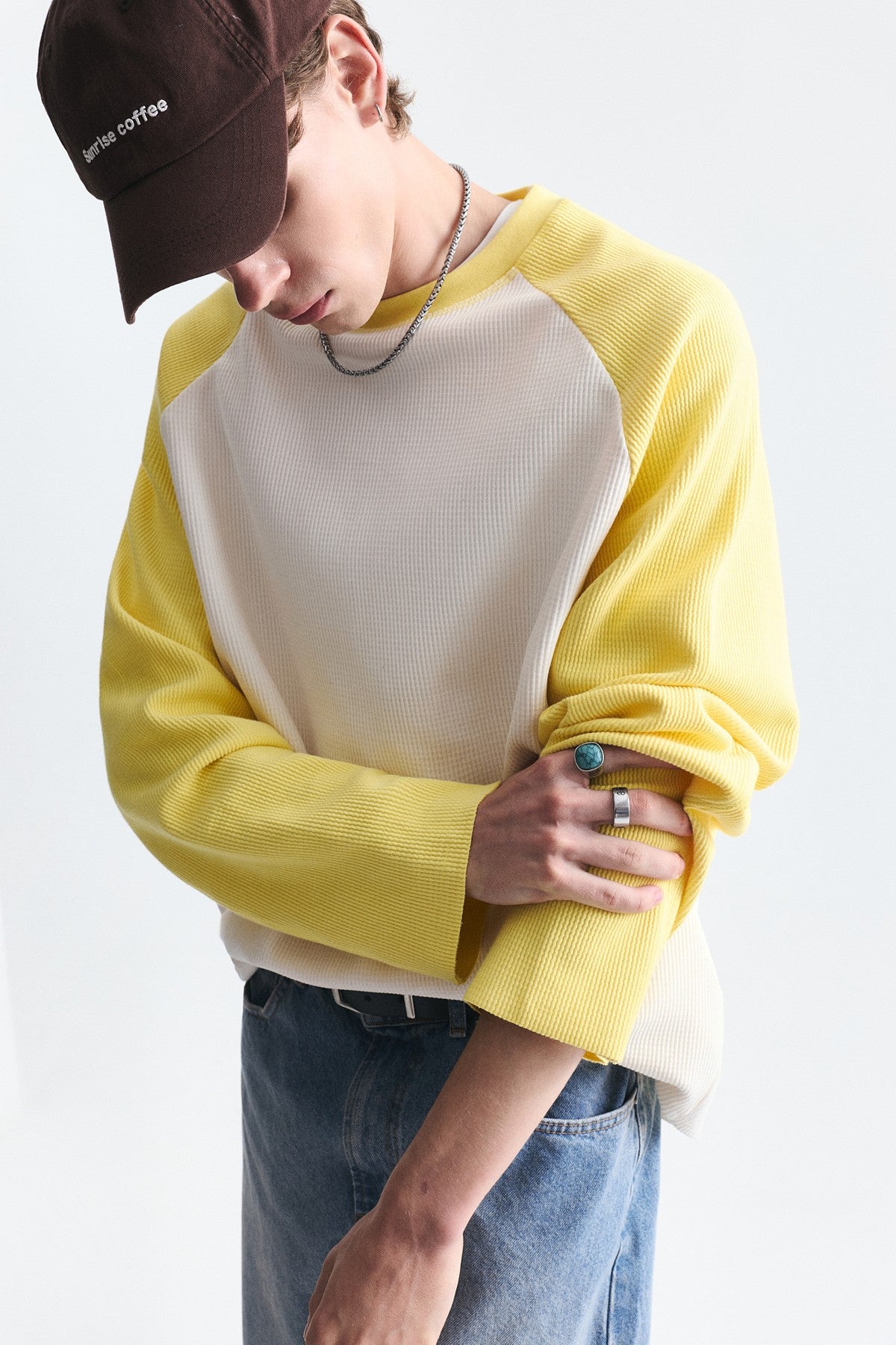 Renk Bloklu Dokulu Sweatshirt