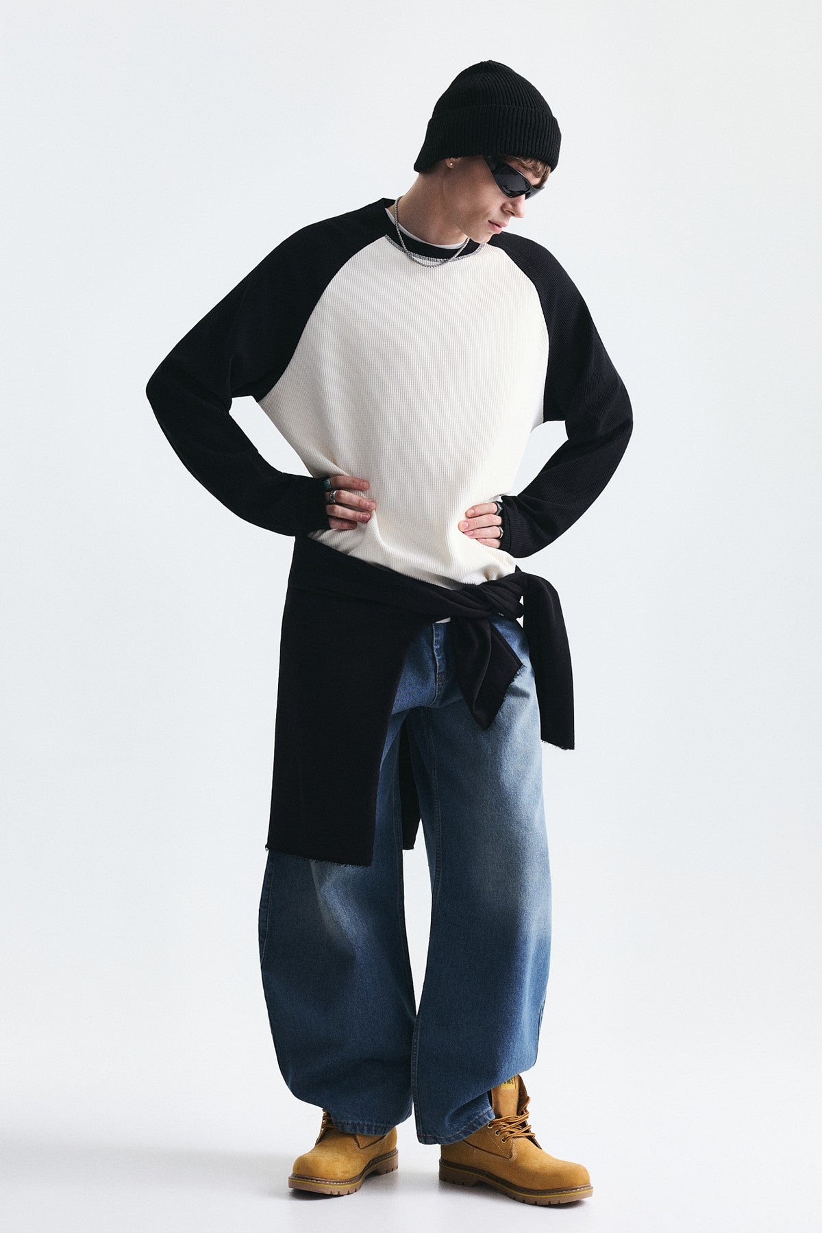 Renk Bloklu Dokulu Sweatshirt