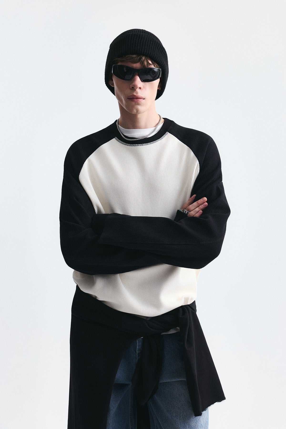 Renk Bloklu Dokulu Sweatshirt