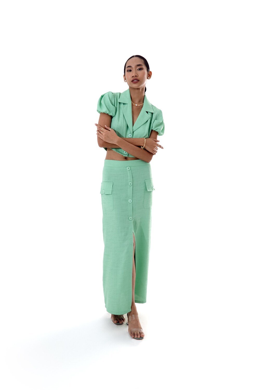 Vifafi-Vera Keten Crop Ceket-Ceket-1-fleurdirect.live