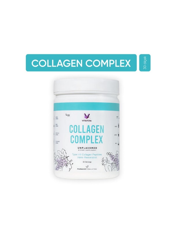 Vitisfera Collagen Complex- %100 Saf, Doğal Tip I-III Çift Hidrolize Kolajen Peptitleri + trans Resveratrol İçeren Gıda Takviyesi