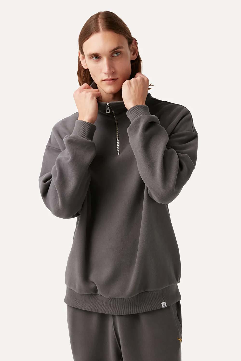 WWF Market-Küçük Mavi Balıkçıl Q-Zip Sweatshirt - Koyu Gri-Sweatshirts & Hoodies-5-fleurdirect.live