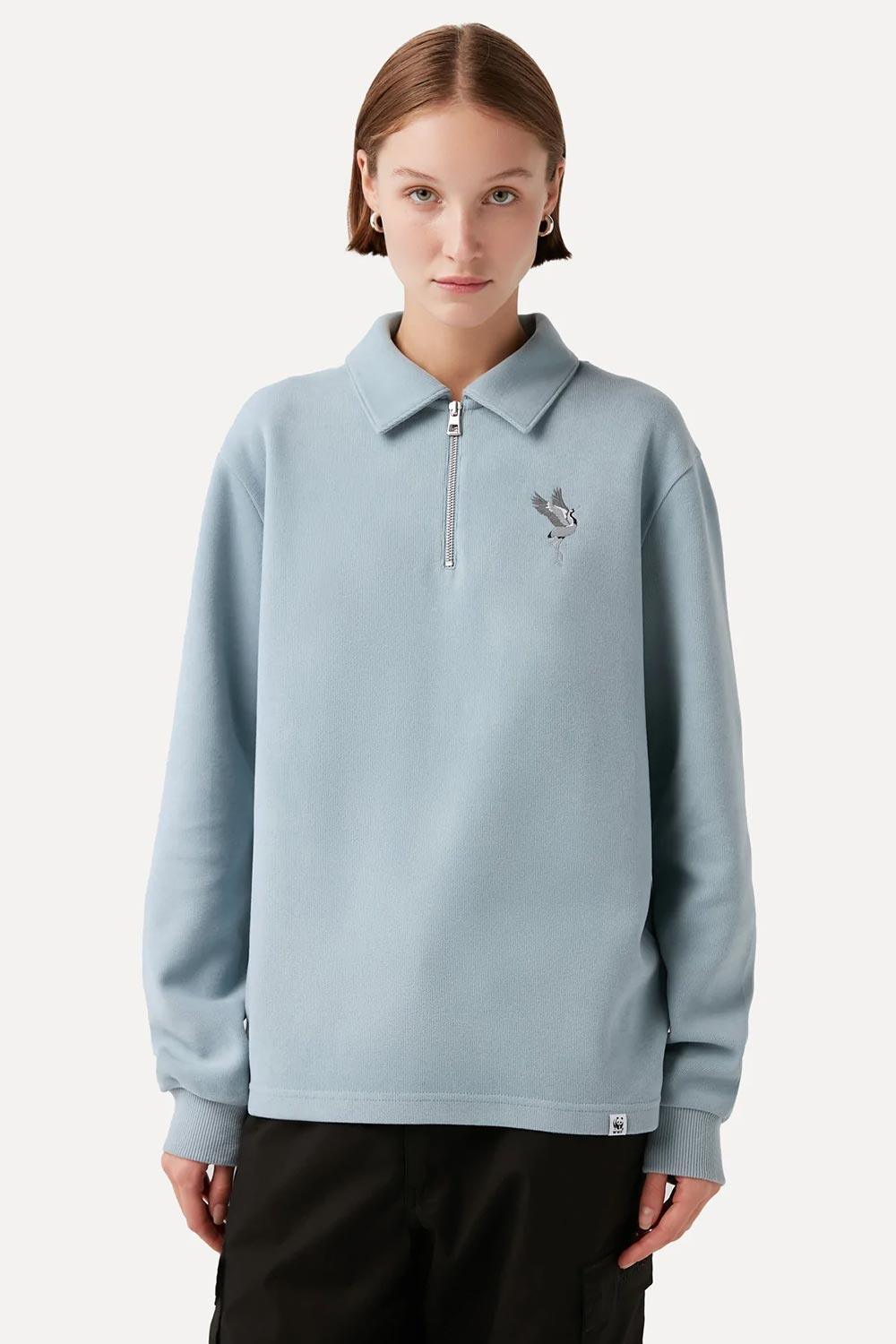 WWF Market-Turna Kuşu Polo Yaka Sweatshirt - Mavi-Sweatshirts & Hoodies-9-fleurdirect.live