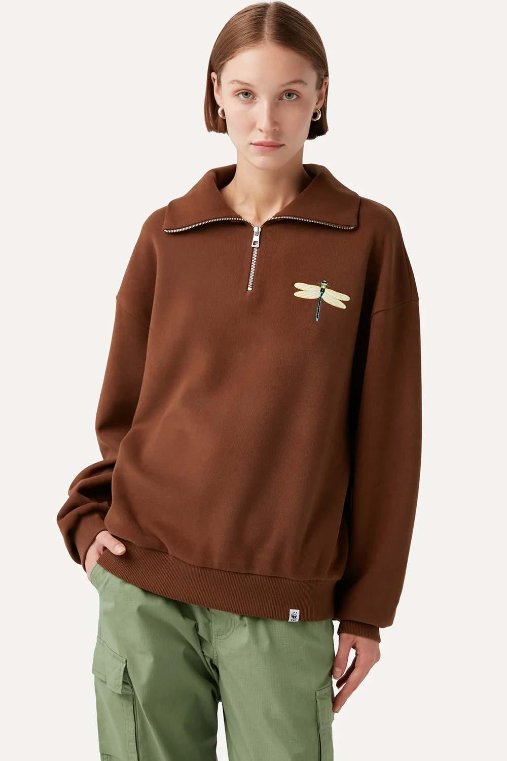 WWF Market-Yusufçuk Q-Zip Sweatshirt - Kahverengi-Sweatshirts & Hoodies-4-fleurdirect.live