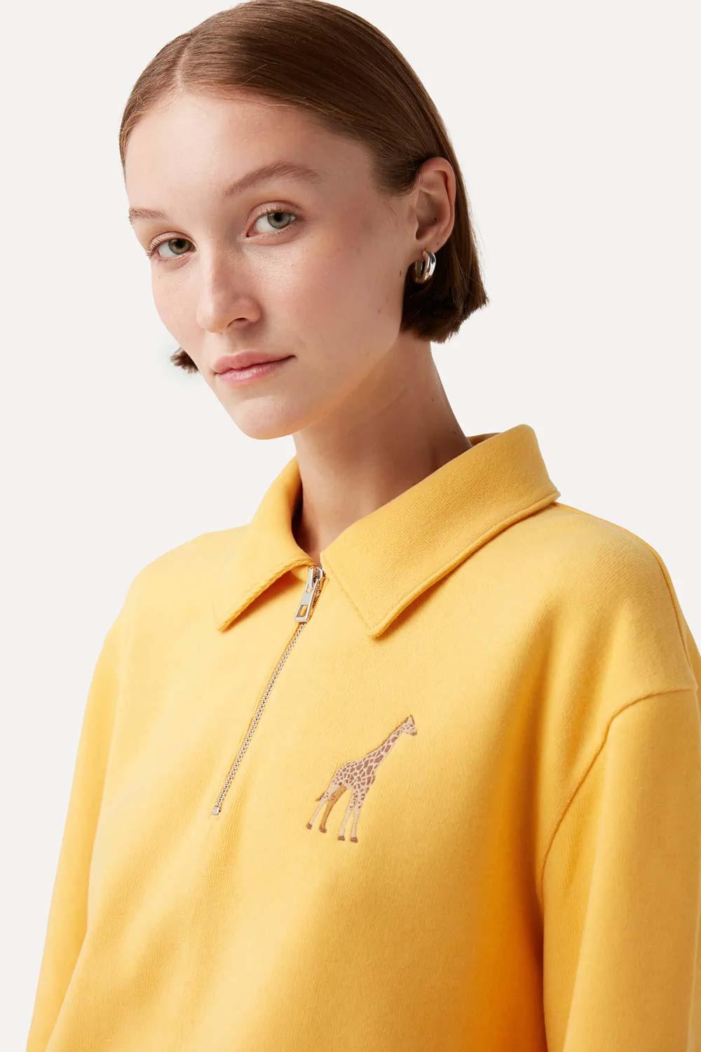 WWF Market-Zürafa Polo Yaka Sweatshirt - Sarı-Sweatshirts & Hoodies-4-fleurdirect.live