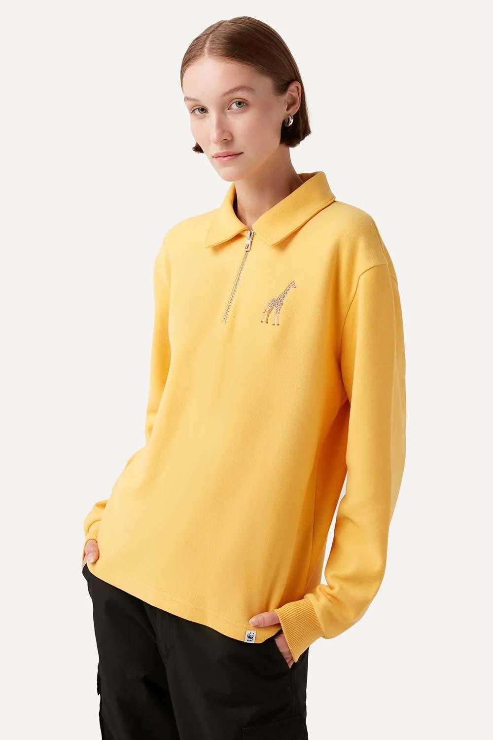 WWF Market-Zürafa Polo Yaka Sweatshirt - Sarı-Sweatshirts & Hoodies-6-fleurdirect.live