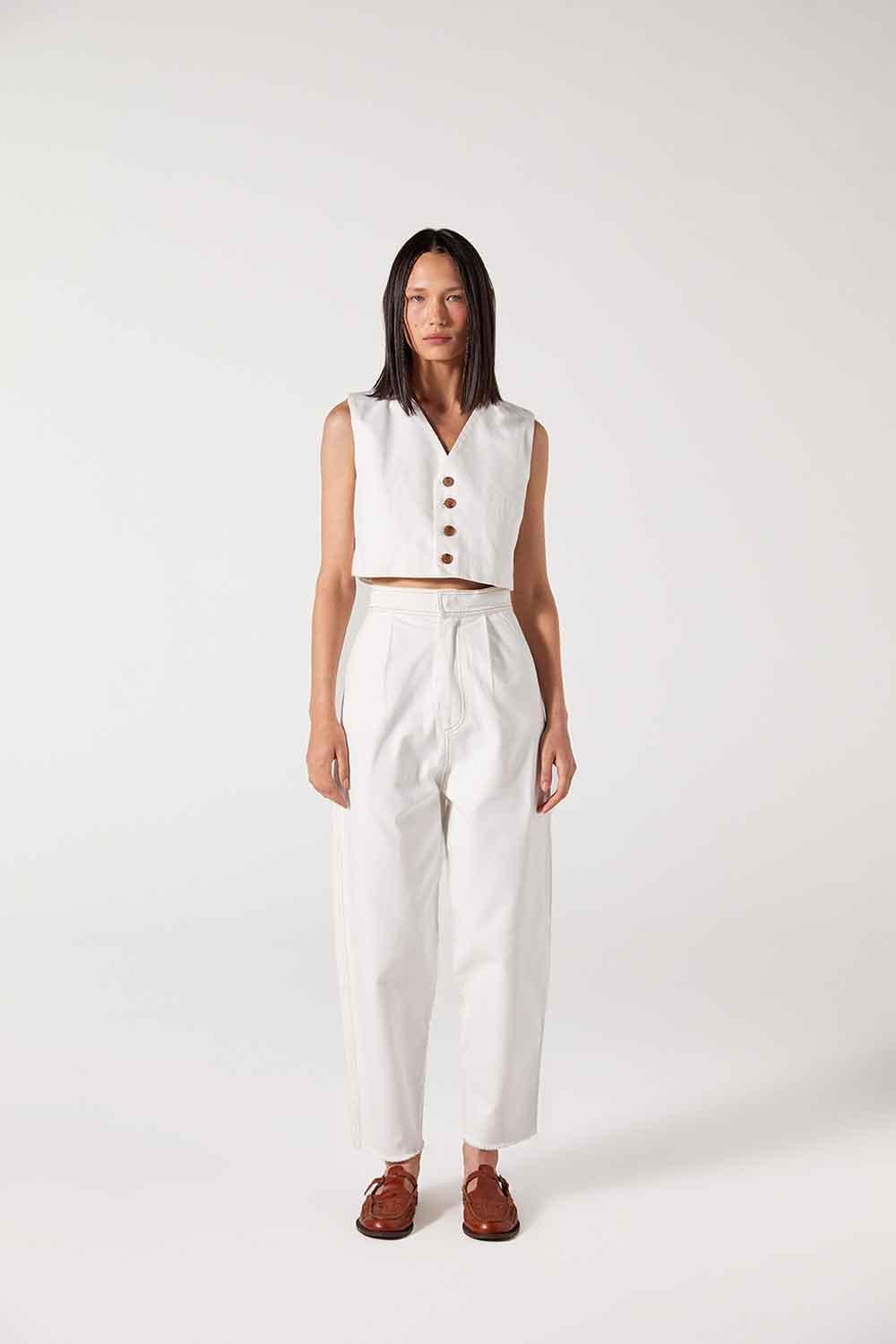 Wabi Sabi-Carol Beyaz Yelek-Top-1-fleurdirect.live