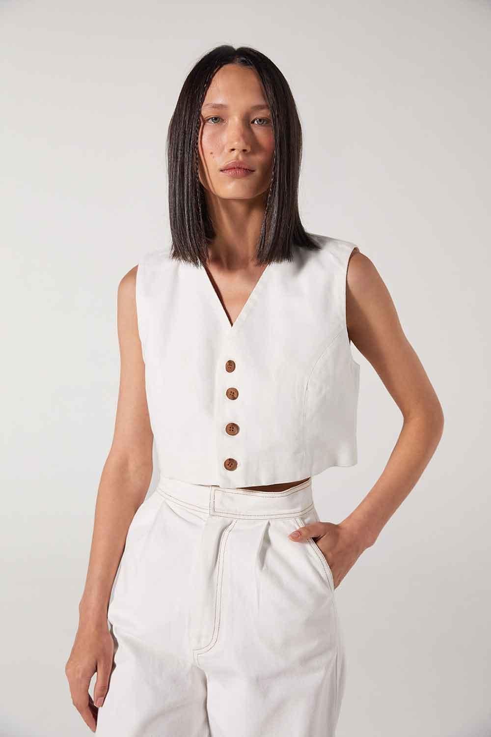 Wabi Sabi-Carol Beyaz Yelek-Top-4-fleurdirect.live