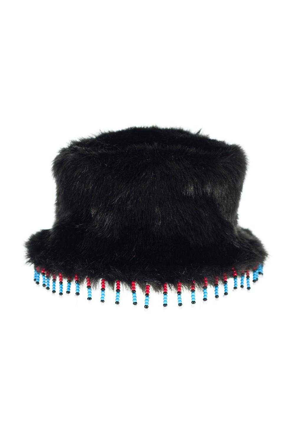 Wayt-Dallas Boncuklu Siyah Suni Kürk Şapka-Bucket Hat-1-fleurdirect.live