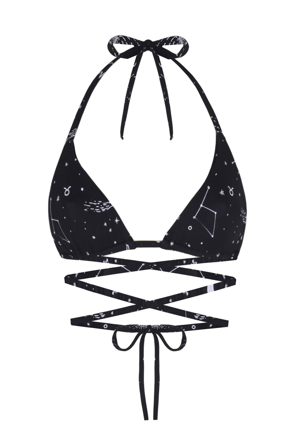 Wayt-Space Babe Gezegen Ve Burç Desenli İpli Siyah Bikini Üstü-Bikini & Mayo-1-fleurdirect.live