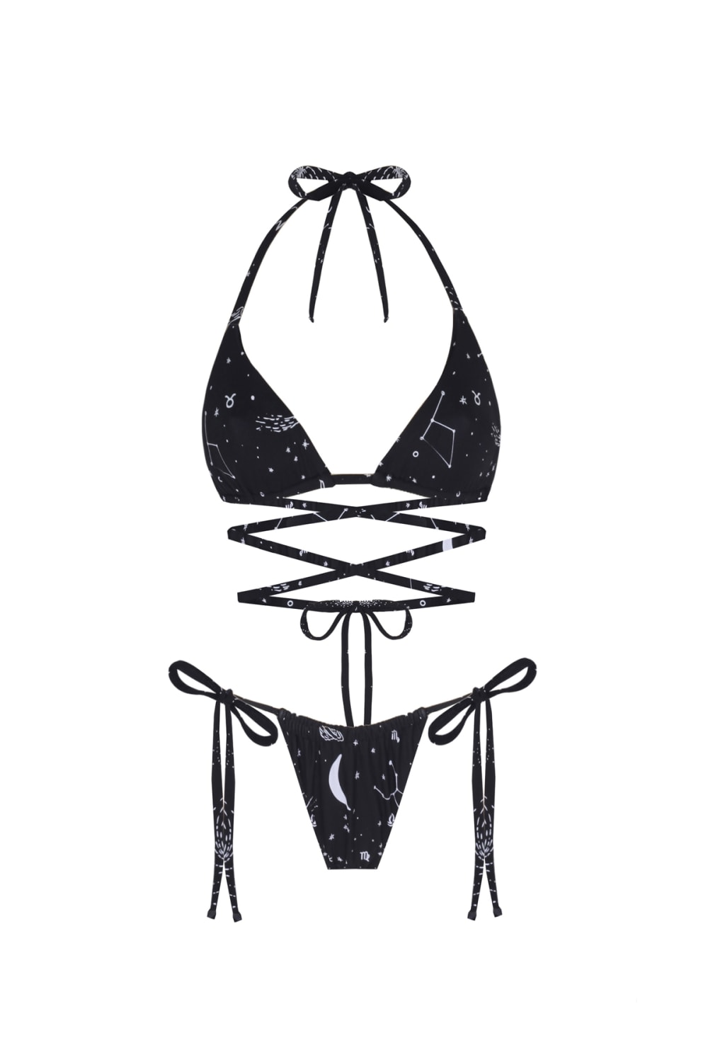 Wayt-Space Babe Gezegen Ve Burç Desenli İpli Siyah Bikini Üstü-Bikini & Mayo-3-fleurdirect.live