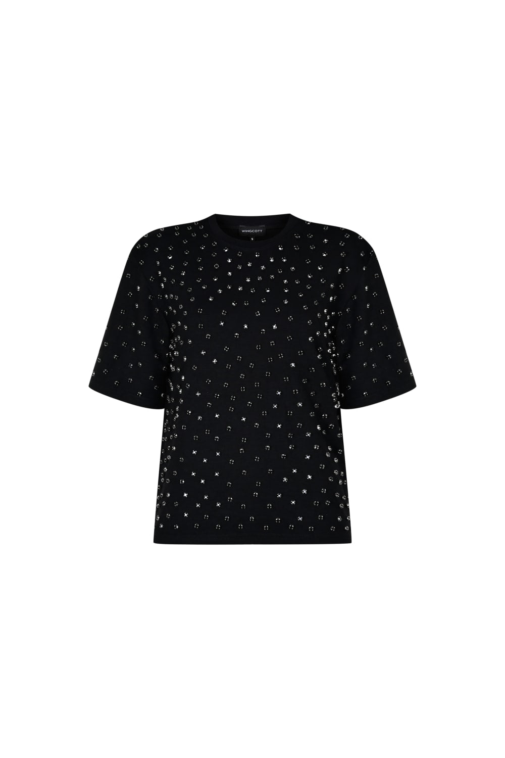 Wingcott-Siyah Taş İşlemeli Vatkalı Yarım Kollu Tişört-T-Shirts-1-fleurdirect.live