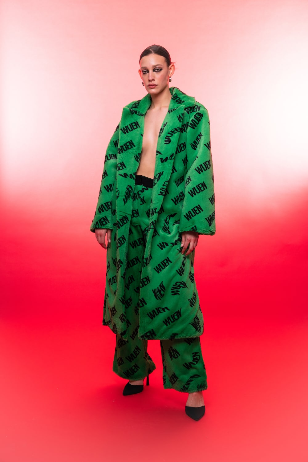 Wuen İstanbul-Wuen Green Long Fur Coat-Kaban-1-fleurdirect.live