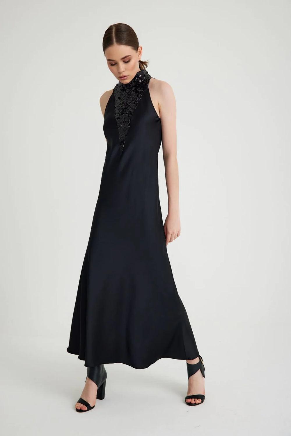 Zeynep Mayruk-Swan Dress Black-Elbise-2-fleurdirect.live