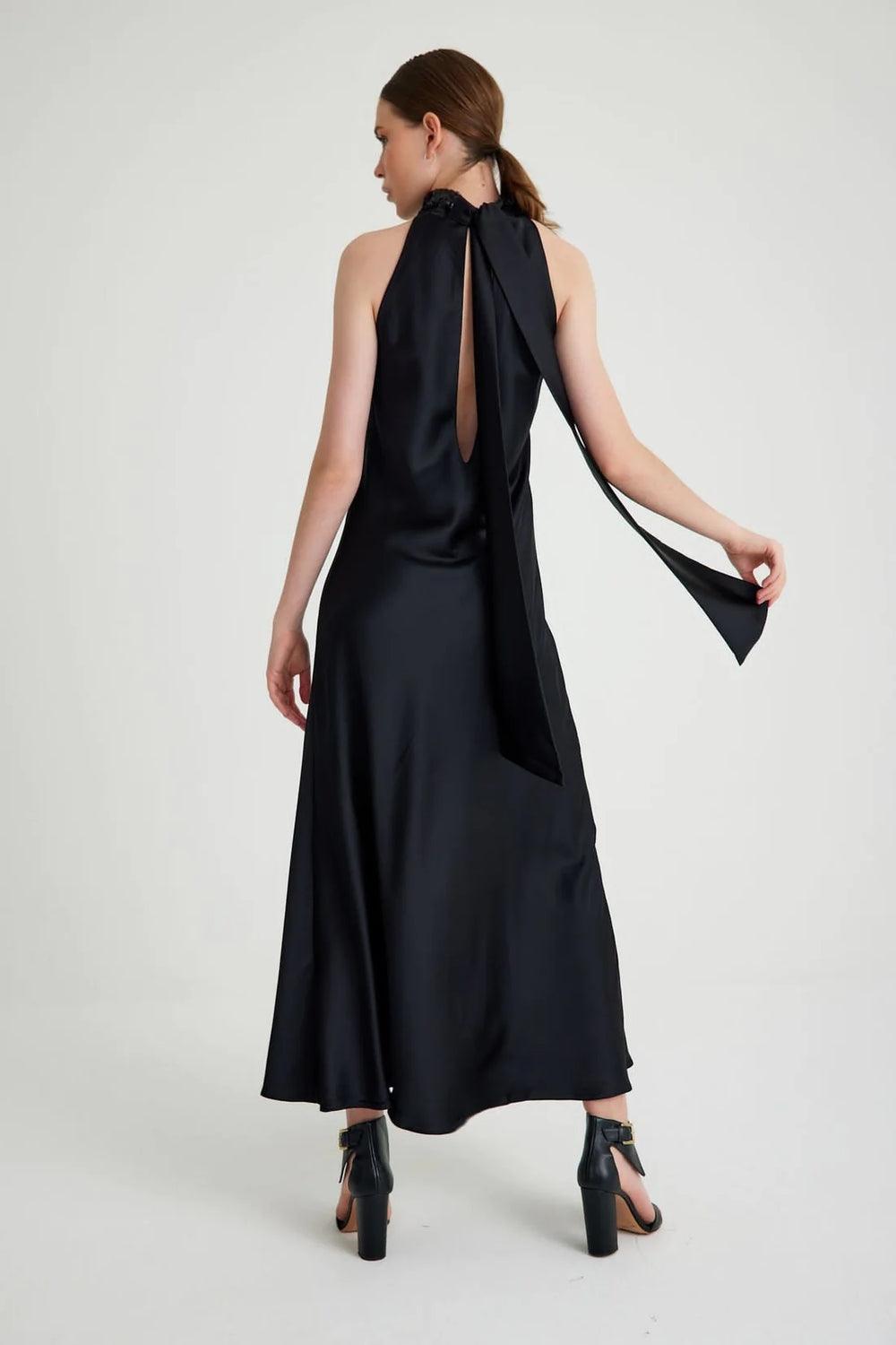 Zeynep Mayruk-Swan Dress Black-Elbise-3-fleurdirect.live